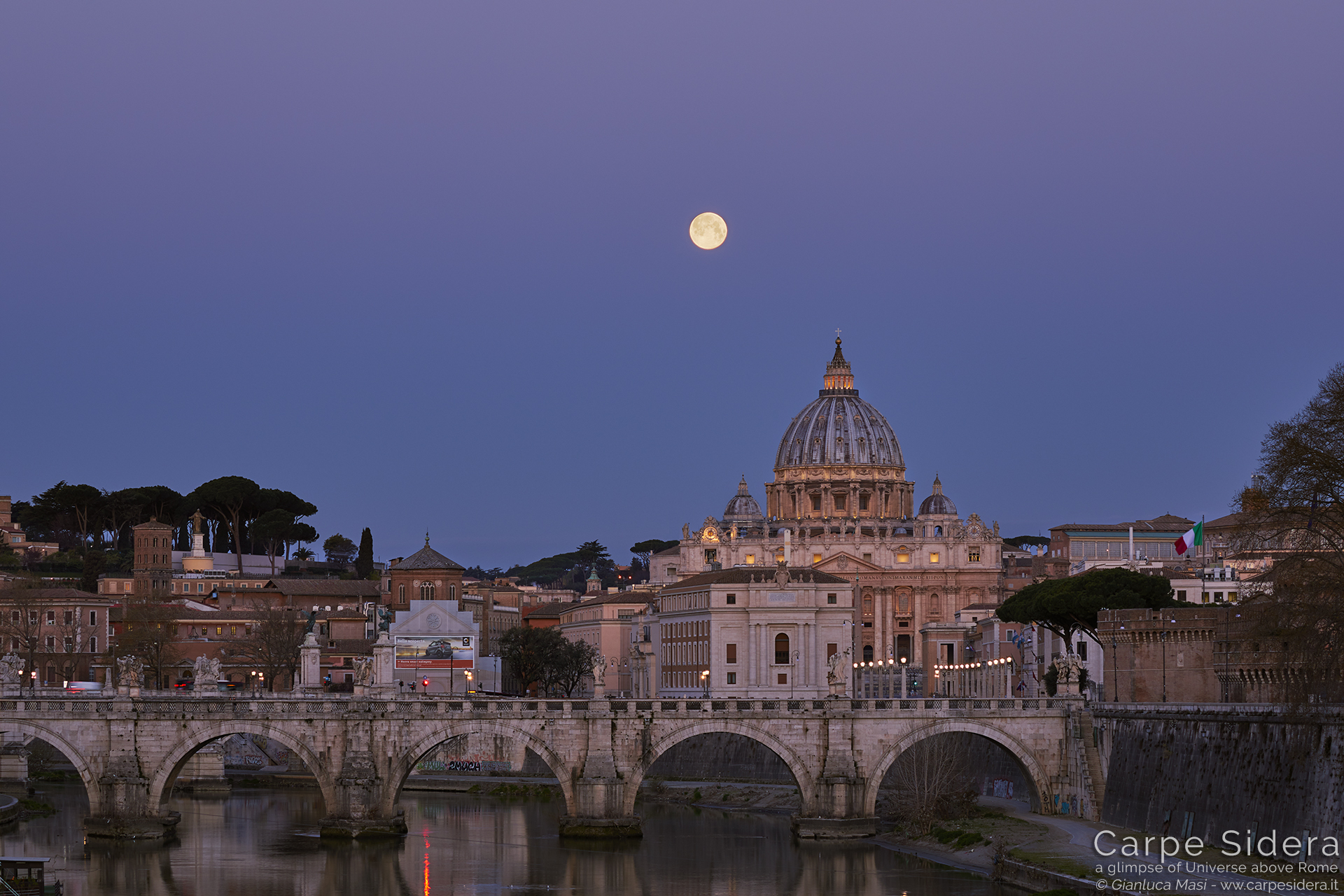 The Equinox Supermoon hangs above St. Peter's Dome in Rome - 21 March. 2019