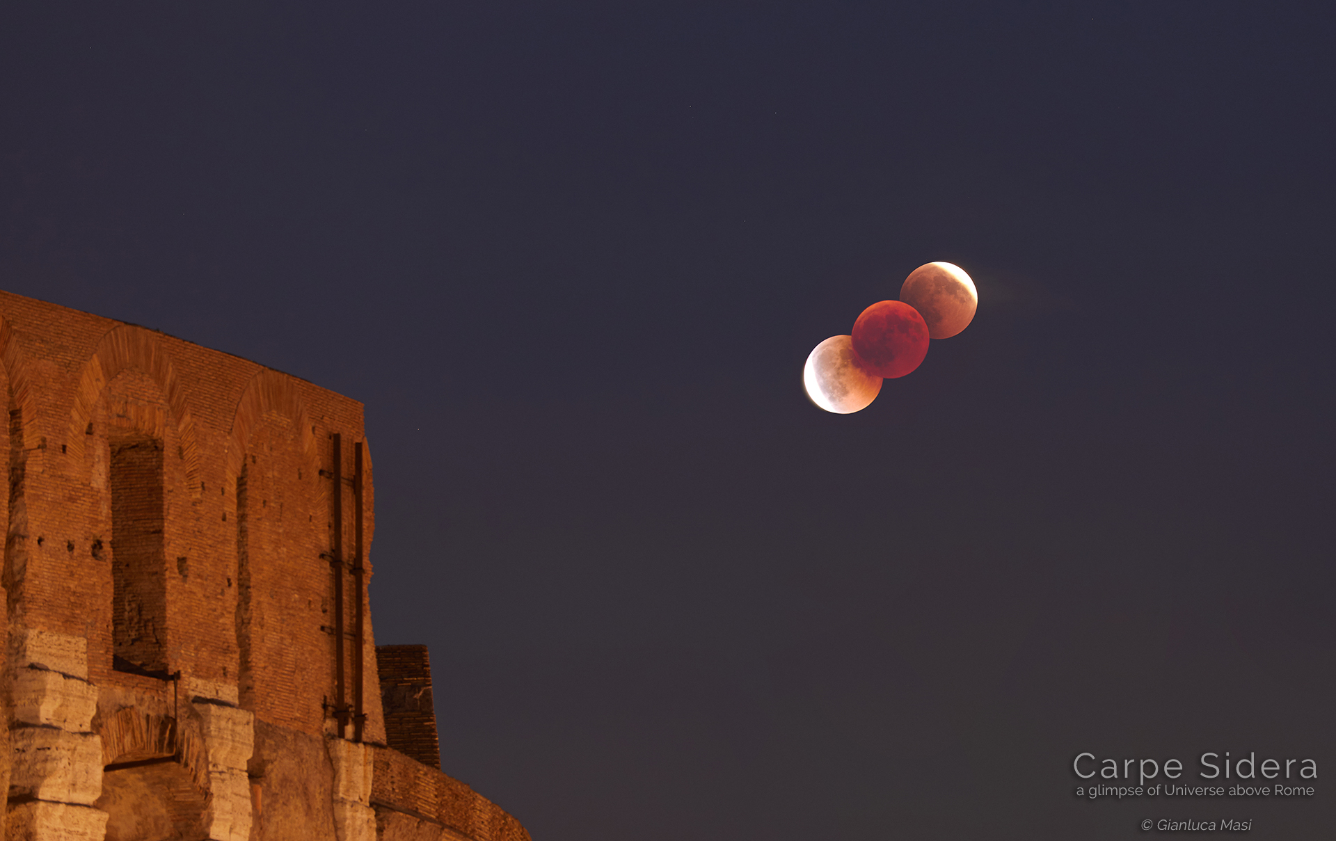 The totally eclipsed Moon shows its beauty above the Colosseum - 27 July 2019