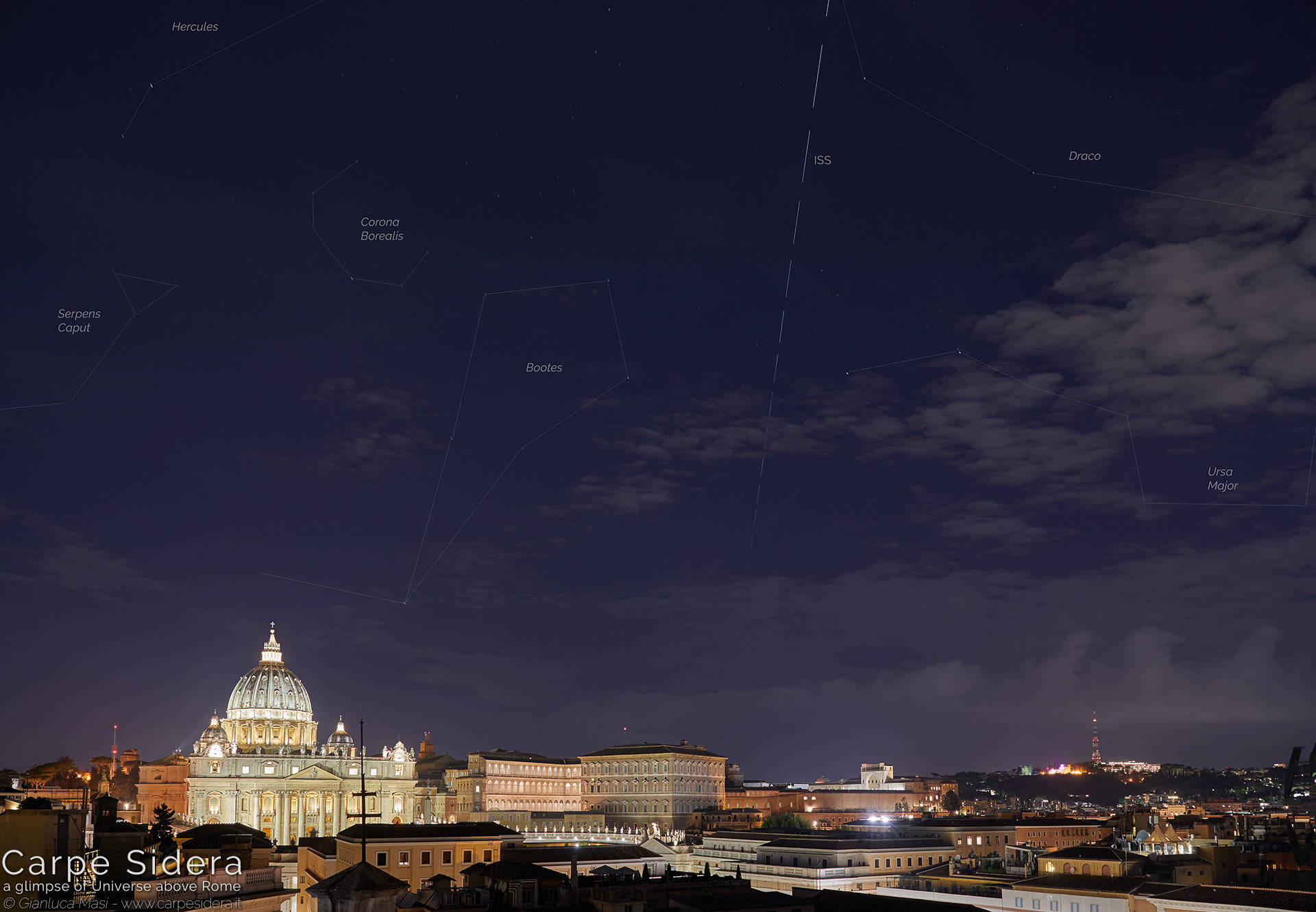 21. The International Space Station (ISS) passes above the St. Peter's Basilica.