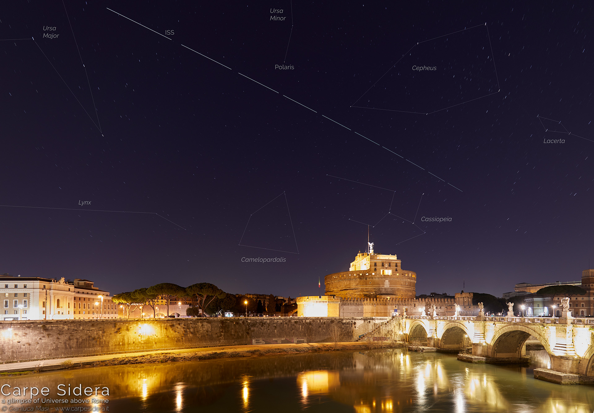 Castel Sant'Angelo, il Tevere e la Stazione Spaziale Internazionale (ISS).