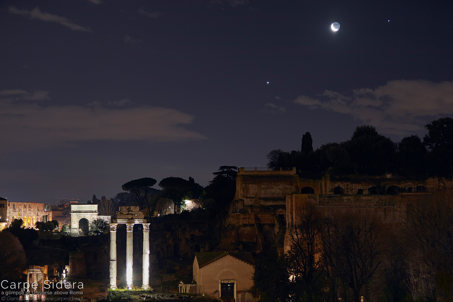 Venere, Luna e Giove sul Palatino.